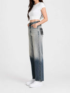 Milano Elite Women's High-Waist Straight Wide Leg Ombre Wash Jeans