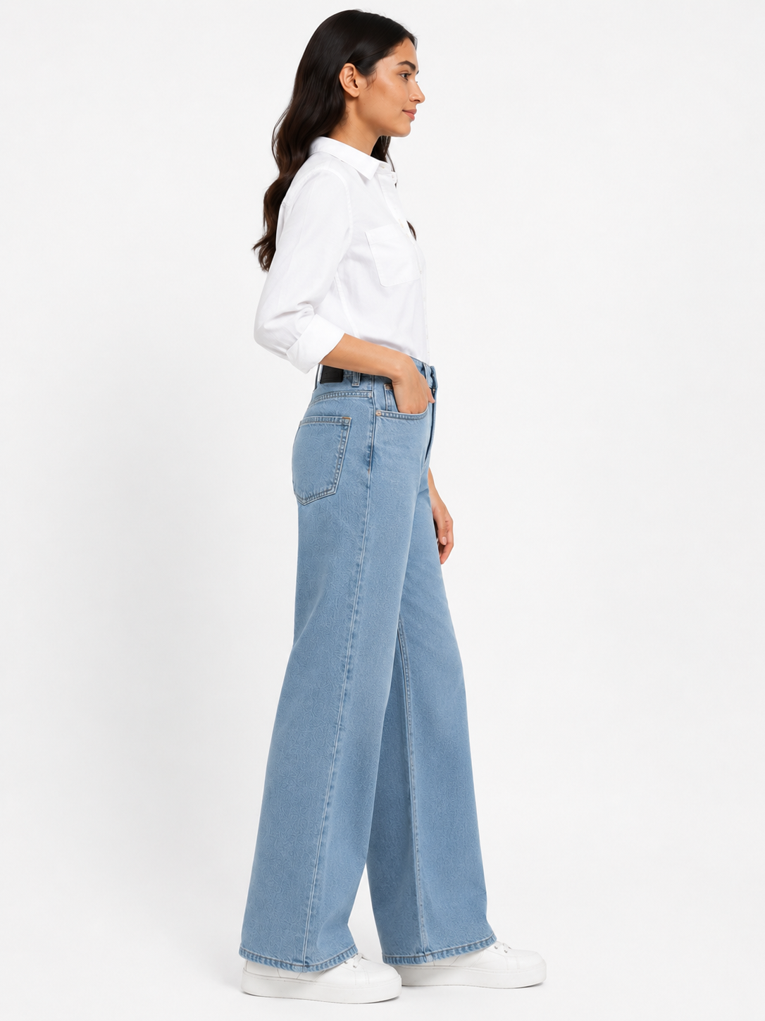 Milano Elite 905 Washed Light Blue High-Rise Wide Leg Jeans
