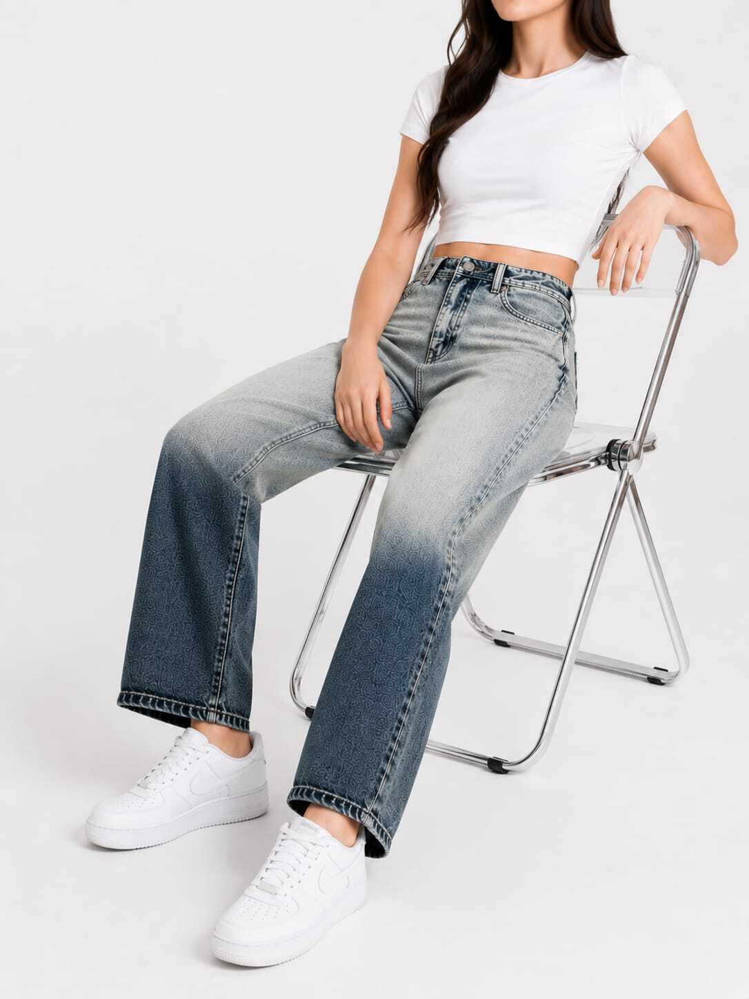Milano Elite Women's High-Waist Straight Wide Leg Ombre Wash Jeans