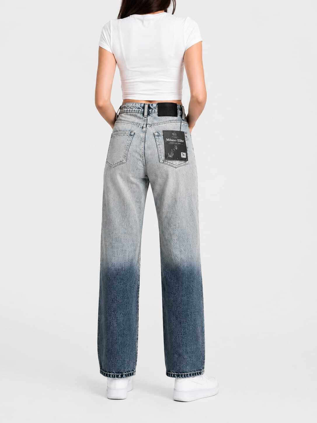 Milano Elite Women's High-Waist Straight Wide Leg Ombre Wash Jeans