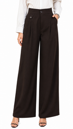 Milano Elite Premium Korean Fabric High-Rise Pleated Wide Leg Trousers – Brown