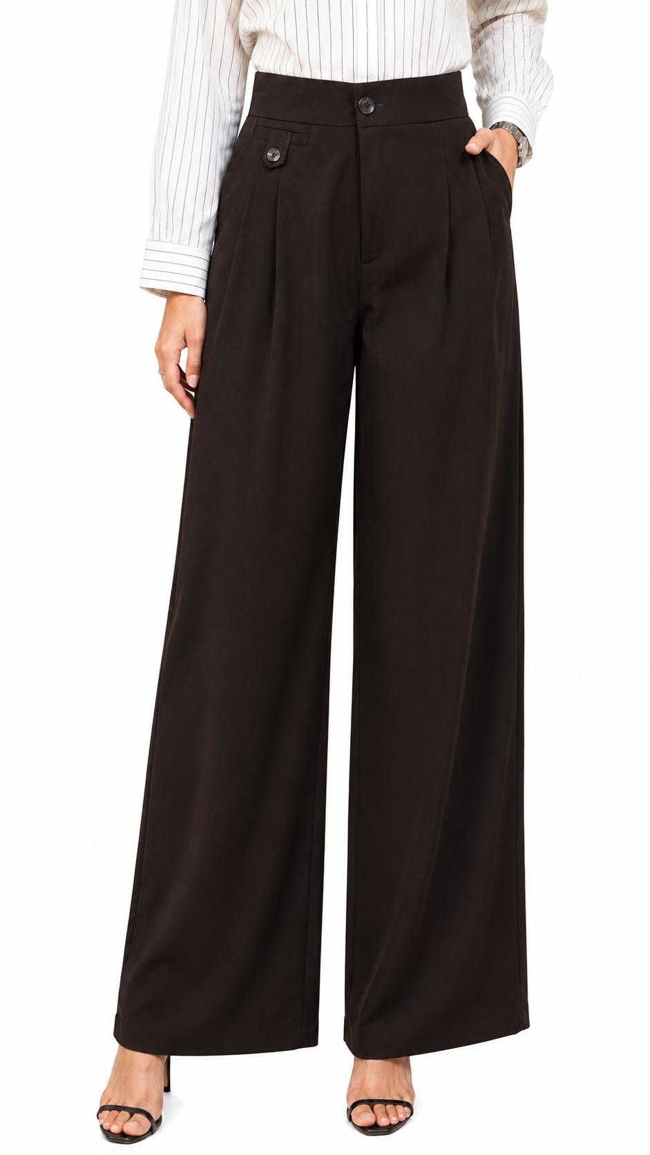 Milano Elite Premium Korean Fabric High-Rise Pleated Wide Leg Trousers – Brown