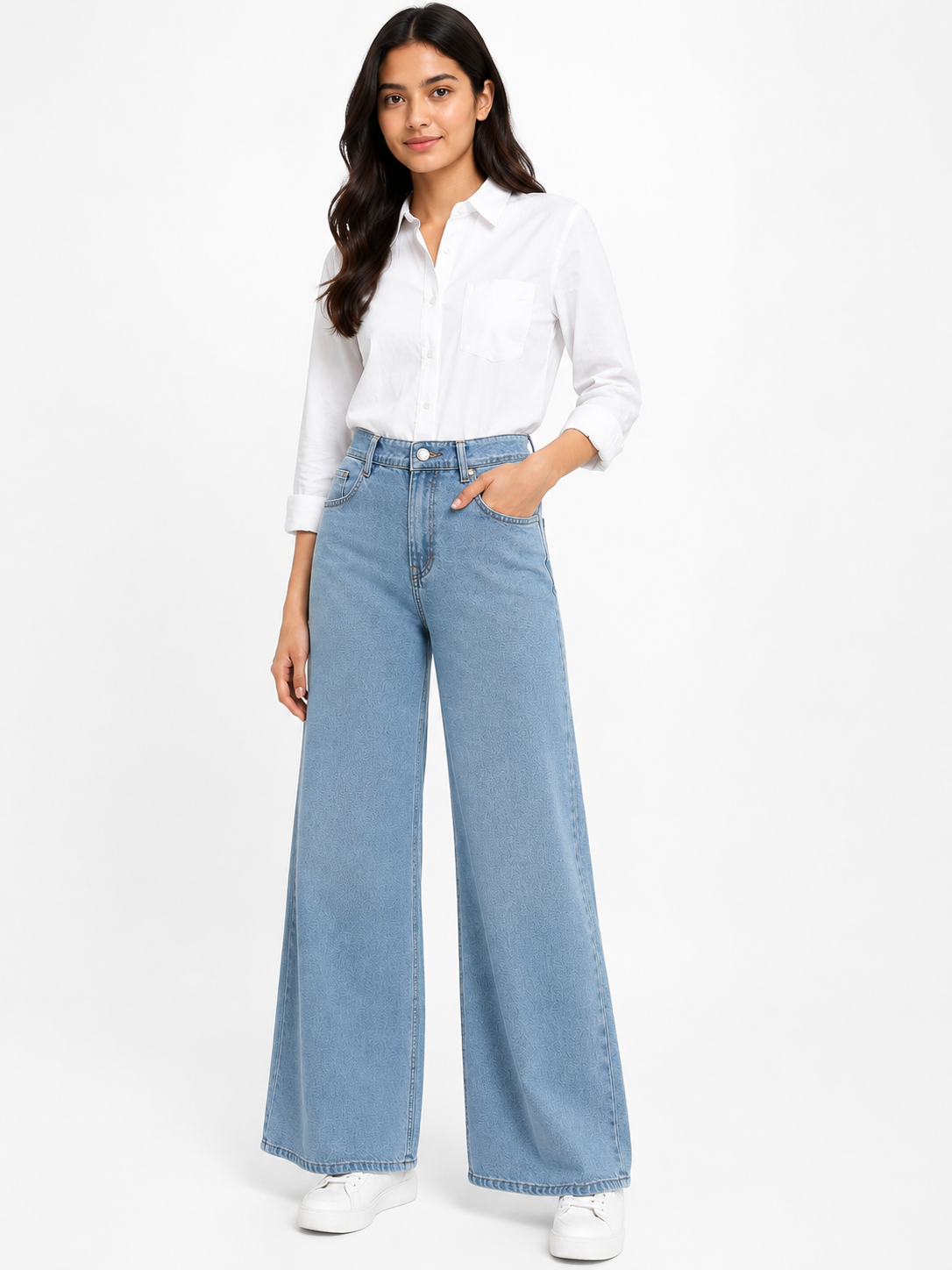 Milano Elite 905 Washed Light Blue High-Rise Wide Leg Jeans