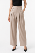 Milano Elite Premium Korean Fabric High-Rise Pleated Wide Leg Trousers – Beige