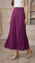 Women's Pleated Ankle-Length Skirt with Belt(Purpul