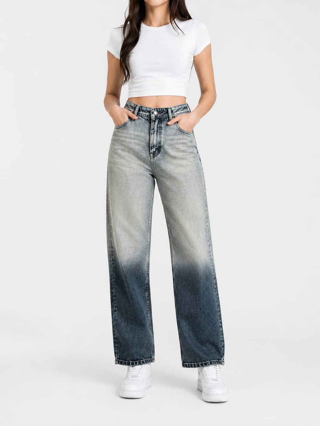 Milano Elite Women's High-Waist Straight Wide Leg Ombre Wash Jeans