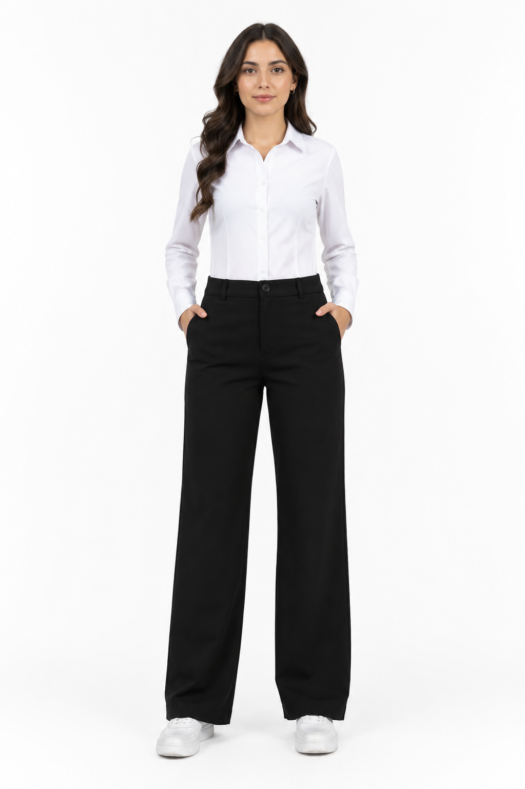 Milano Elite Women's High-Rise Stretch Wide Leg Formal Trousers – Black