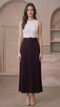 Women's Pleated Ankle-Length Skirt with Belt